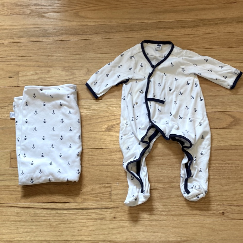 Boys Janie and Jack onesie and blanket set size 6-9 months